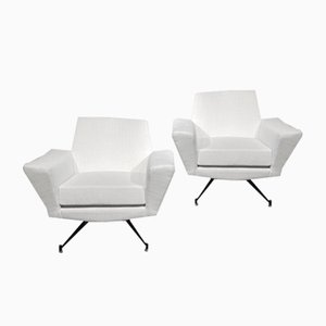 Lenzi Geometrical Easy Chairs in White Fabric, Set of 2