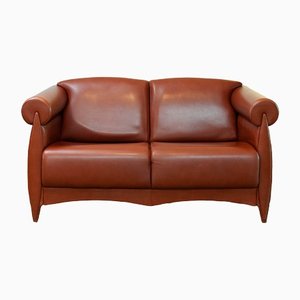 Cognac Leather Modern Two Seater Sofa by Klaus Wettergren, Denmark, 1980s
