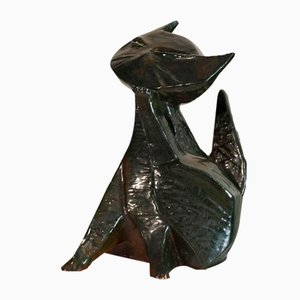 Stylized Cat Sculpture in Polychrome Ceramic from San Polo Venice