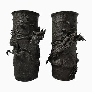 Japanese Vases in Bronze with Stamp, Set of 2