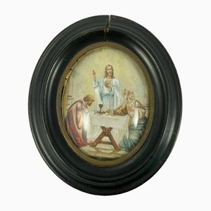 Napoléon III Christ et les Apôtres en Aquarelle sur Papier avec Cadre en Bois