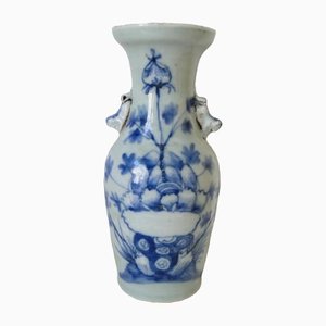 Vase Chinois en Porcelaine Bleue et Blanche