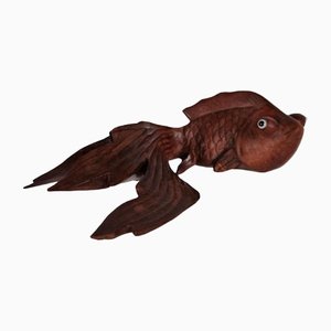 Antique Japanese Koi Carp Fish in Carved Wood