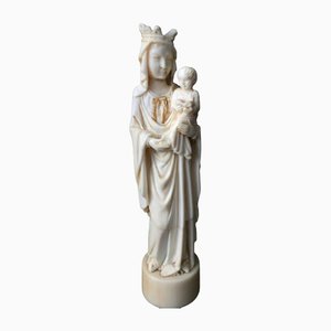 Sculpture Vierge à l'Enfant Antique en Os