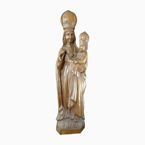 Antique Virgin with Child Statue in Wood by JC