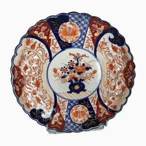 Plato japonés antiguo grande de porcelana con sello