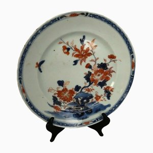 Antiker Porzellanteller mit Rotem und Blauem Blumenmuster