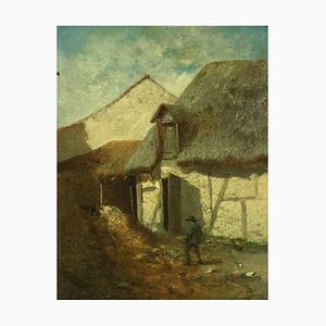 Francis Blin, Landscape Farm, 19. Jahrhundert, Öl auf Leinwand, gerahmt