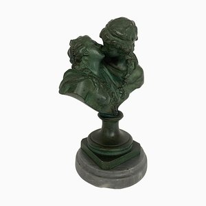 Le Baiser d'Oudon Bust in Bronze with Green Patina