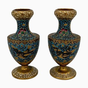 Antike Cloisonne Vasen aus Bronze, 2er Set