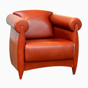 Club chair moderna in pelle color cognac di Klaus Wettergren Denmark, anni '80