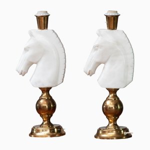 Italian White Horse Head Alabaster Table Lamps, 1970s, Set of 2