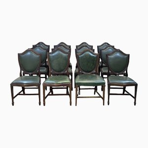 English Dining Chairs in Mahogany & Top Leather, Set of 12