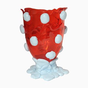 Vaso Nugget rosso chiaro e blu pastello di Gaetano Pesce per Fish Design