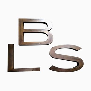 Lettere BLS vintage industriali in ottone, set di 3