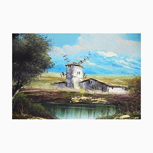 Artista español, paisaje español típico, siglo XX, óleo sobre lienzo, enmarcado