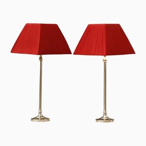 Table Lamps with Red Lampshades, Set of 2