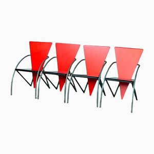 Post Modern Red and Black Dining Chairs by Klaus Wettergren, 1980s, Set of 4