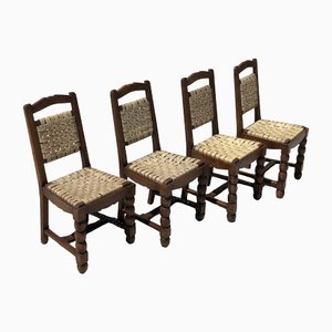Wooden Chairs and Braided Raffia, 1940s, Set of 4