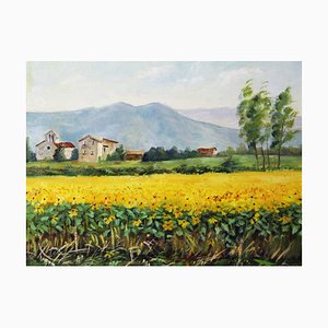 Gikol, paisaje español, años 90, óleo sobre lienzo, enmarcado