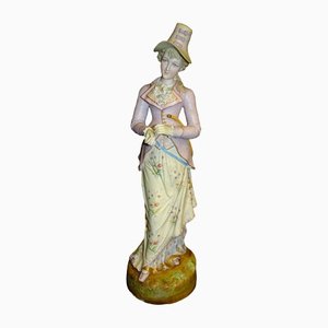 Figura de dama de porcelana biscuit, Sitzendorf, década de 1800