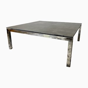 Tavolino da caffè in metallo cromato e pietra naturale