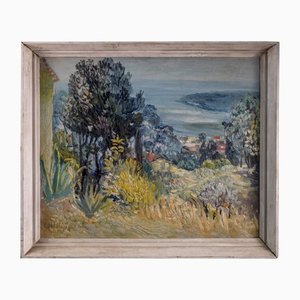 William Langley, Paisaje de la Riviera francesa, siglo XX, óleo sobre lienzo