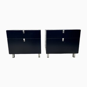 Black Bedside Tables with Drawers, Set of 2