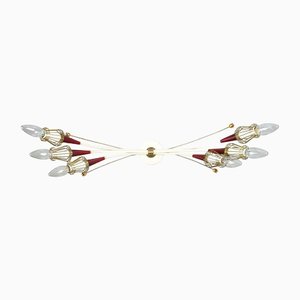 Mid-Century Italian White Metal and Red Plastic & Brass Sconce
