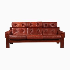 Scandinavian Three Seater Brown Leather Sofa