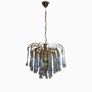 Vintage Murano Iridescent Glass Icicles Chandelier, 1970s