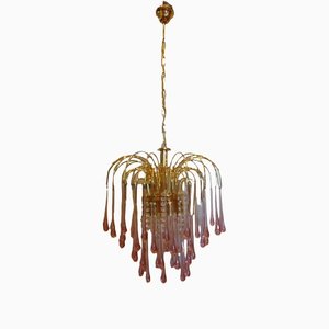 Vintage Murano Pink Icicles Glass Chandelier, 1970s