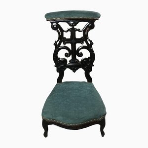 Napoleon III Prie Dieu Side Chair in Carved Mahogany & Velvet