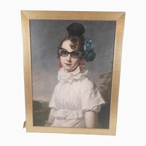 Frau mit Sonnenbrille, Druck Multiple auf Holz, Gerahmt