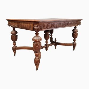 Tavolo da pranzo rinascimentale con gambe in legno di quercia biondo, metà XIX secolo