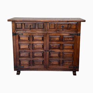 19th Catalan Spanish Baroque Carved Walnut Tuscan Two Drawers Credenza