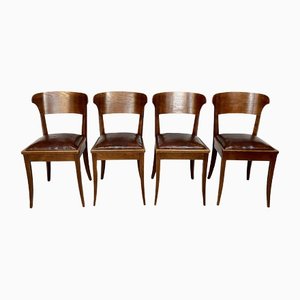 Art Nouveau Leather Dining Chairs by Richard Riemerschmid for Deutsche Werkstätten Hellerau, 1920s, Set of 4