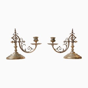 19th Century French Bronze Cantilever Piano Candlesticks, Set of 2