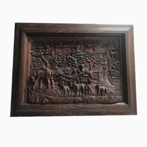 Bas-Relief in Wood by M. Arendt for Village Scene, 1940s