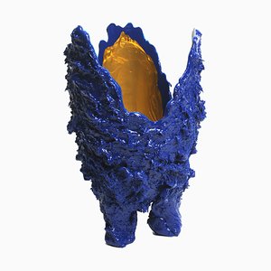 Vase Lava Bleu Mat et Doré par Gaetano Pesce pour Fish Design