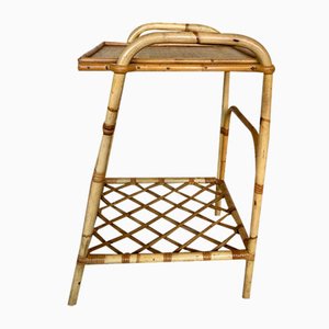 Vintage Rattan and Bamboo Side Table with Magazine Rack, 1960