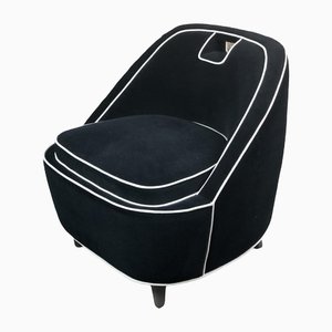 Vintage Retro Sessel aus schwarzem Samt mit weißem Rand, 1980er
