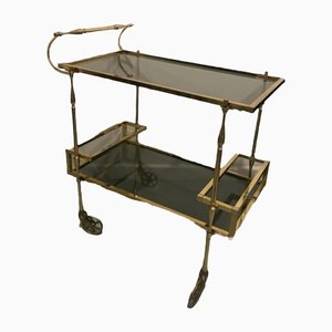 Mid-Century Drinks Trolley in Smoked Glass and Brass