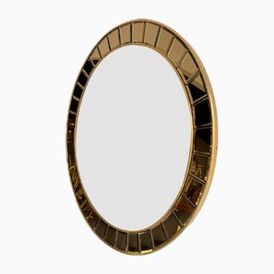 Italian Brass and Glass Round Mirror by Cristal Art, 1960s