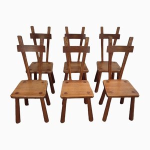 Brutalist Dining Chairs in Oak, Set of 6