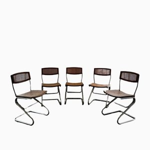 Bauhaus Style Chairs in Wood, 1970s, Set of 5