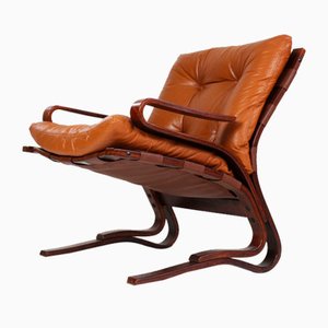 Armchair in Cognac Leather by Elsa & Nordahl Solheim for Rybo Rykken & Co, 1970s