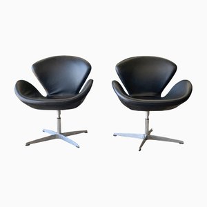 Leather Upholstery Swan Chair on 4 Star Metal Base by Arne Jacobsen, 1958
