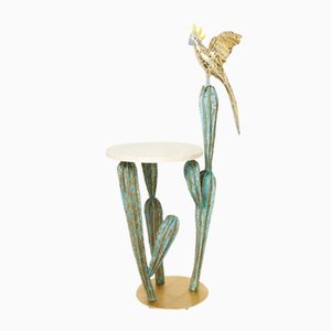 Brass Cactus and Parrot Console Table from Alain Chervet, 1989
