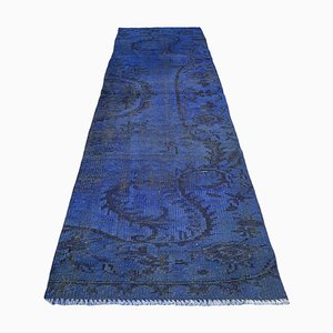 Alfombra de pasillo turca vintage azul